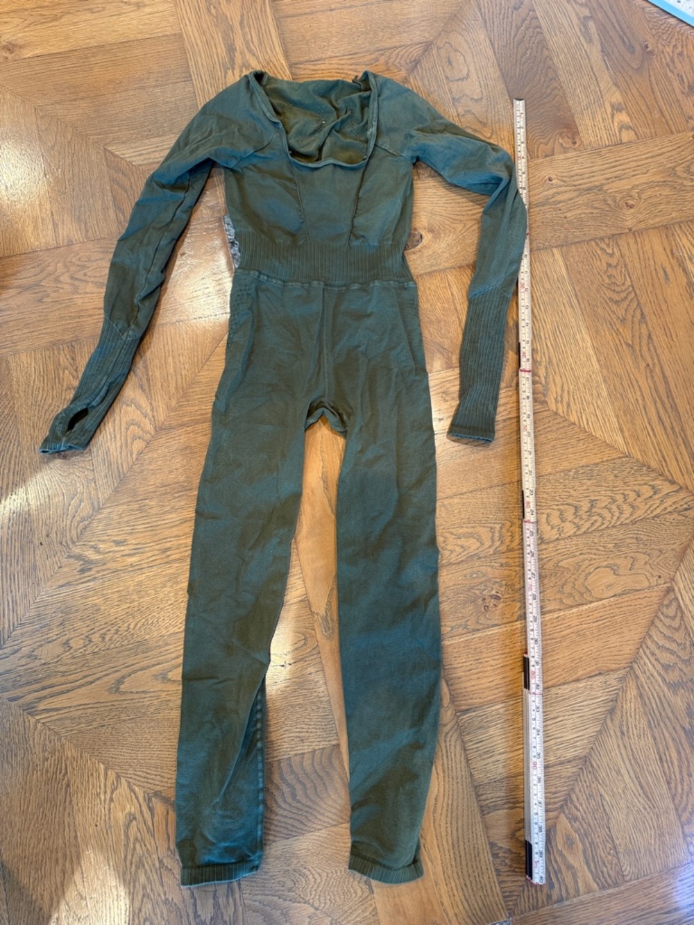 Free People Olive Ribbed Long-Sleeve Jumpsuit Onsie
